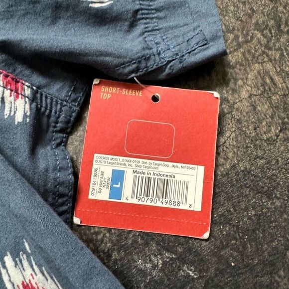 NWT Mossimo Blue Tribal Print Button Up Shirt Men’s Size Large Athletic Fit - Picture 7 of 10